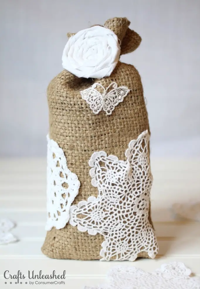 Burlap And Lace Gift Bags DIY