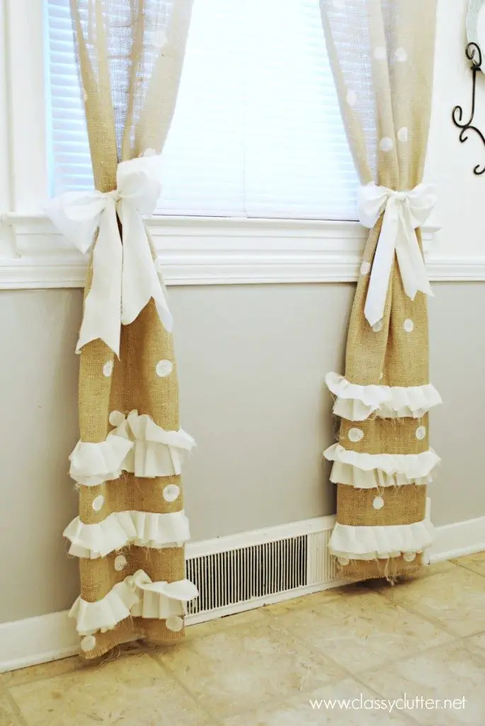 DIY Burlap Curtain Tie Backs with Polka Dots