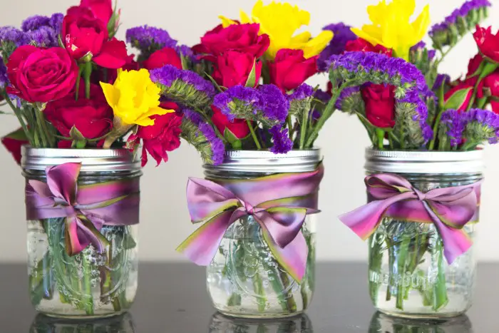 Mason Jar Flower Arrangements With Ribbon