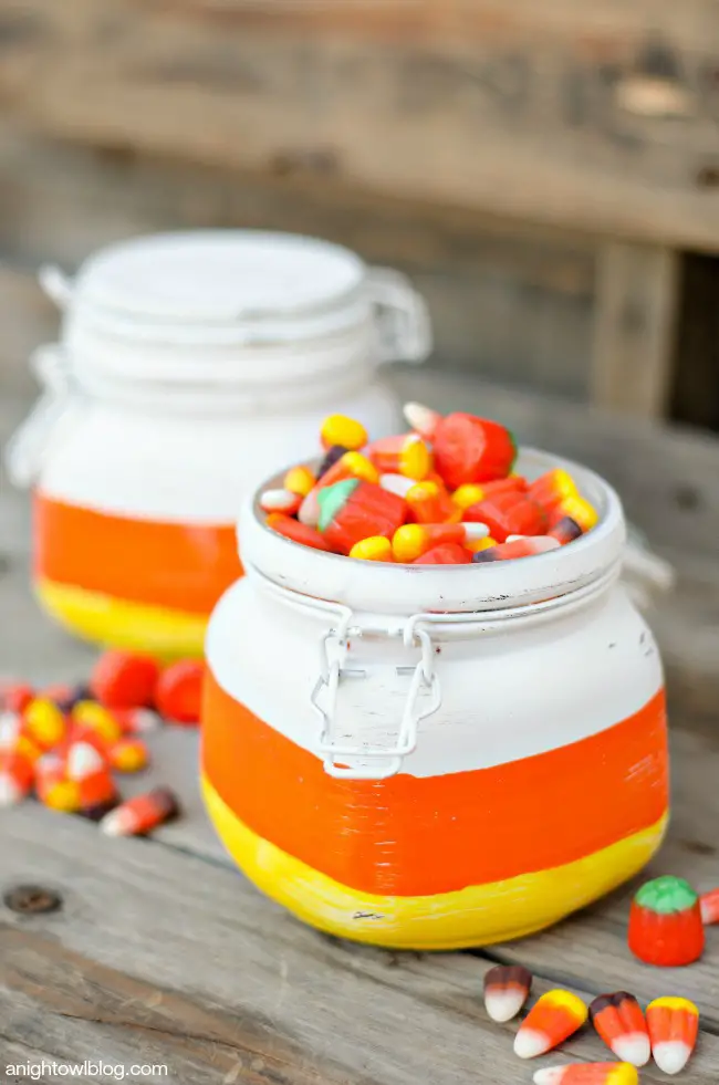 Mason Jars painted like Candy Corn