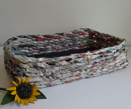 basket made of rolled newspaper