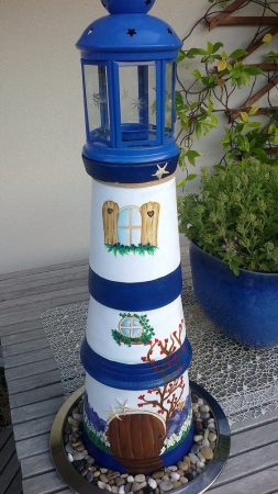 Painted Clay Pot Lighthouse